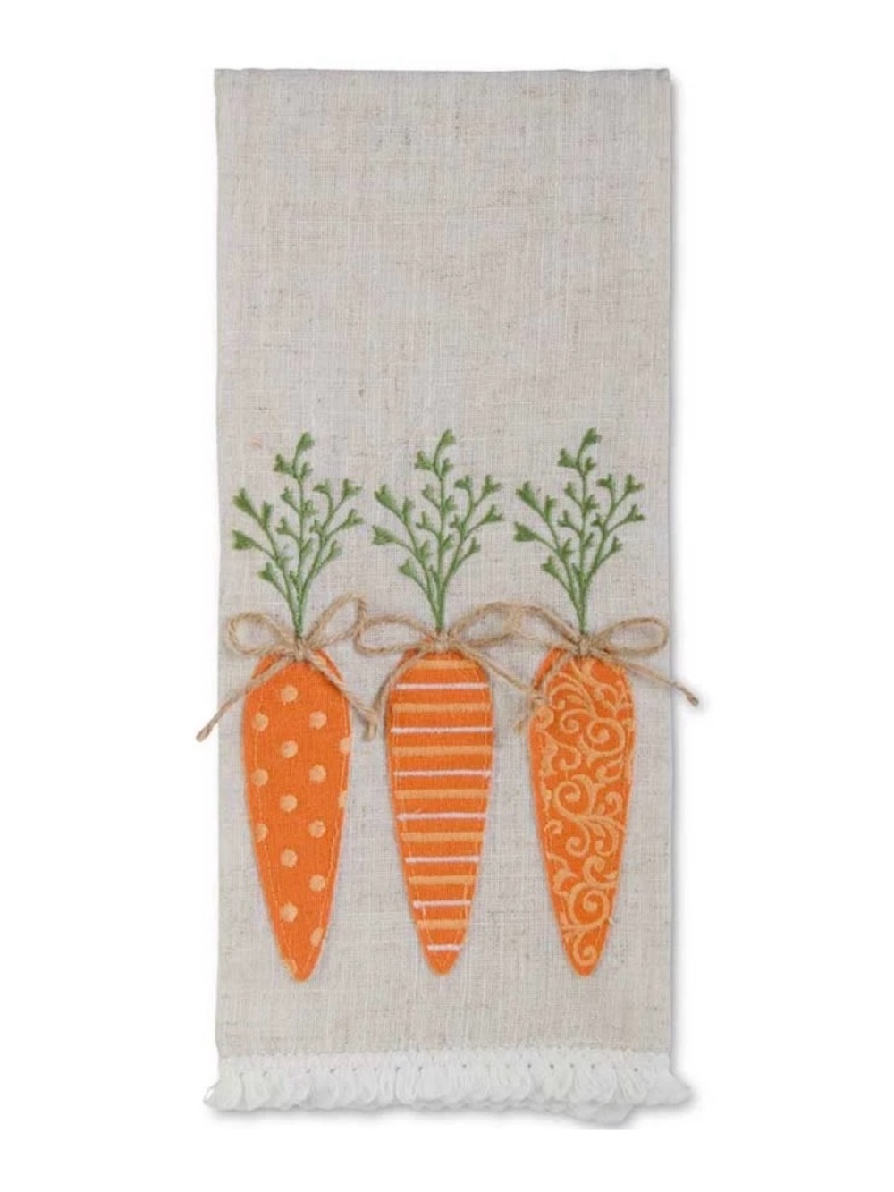 Embroidered Orange Carrot Kitchen Towel with Green Tops